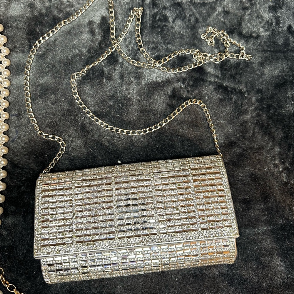 Starlet Silver Crystal Iridescent Evening Handbag with Chain